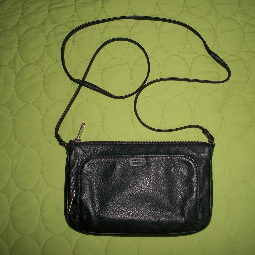 Fossil Black Leather Small Crossbody /Organizer Bag